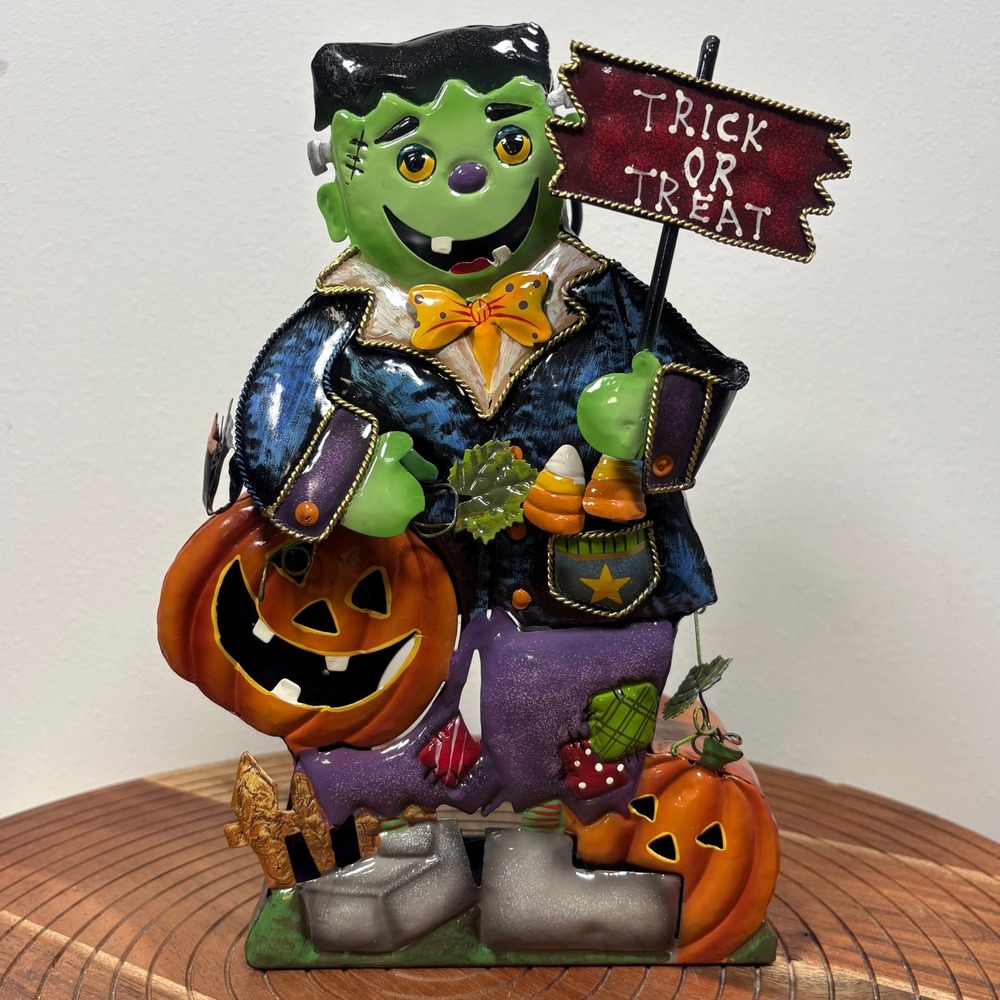 Frankenstein Metal Halloween Luminary Trick or Treat Tea Light Holder Decor